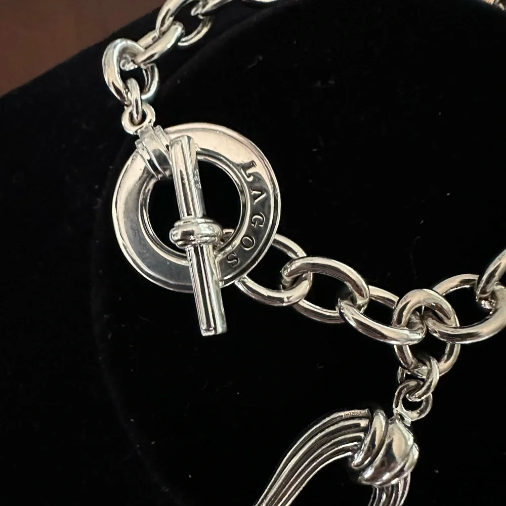 NWP Lagos Sterling Silver Fluted Open Heart On Charm Bracelet  MSRP$450 Pristine